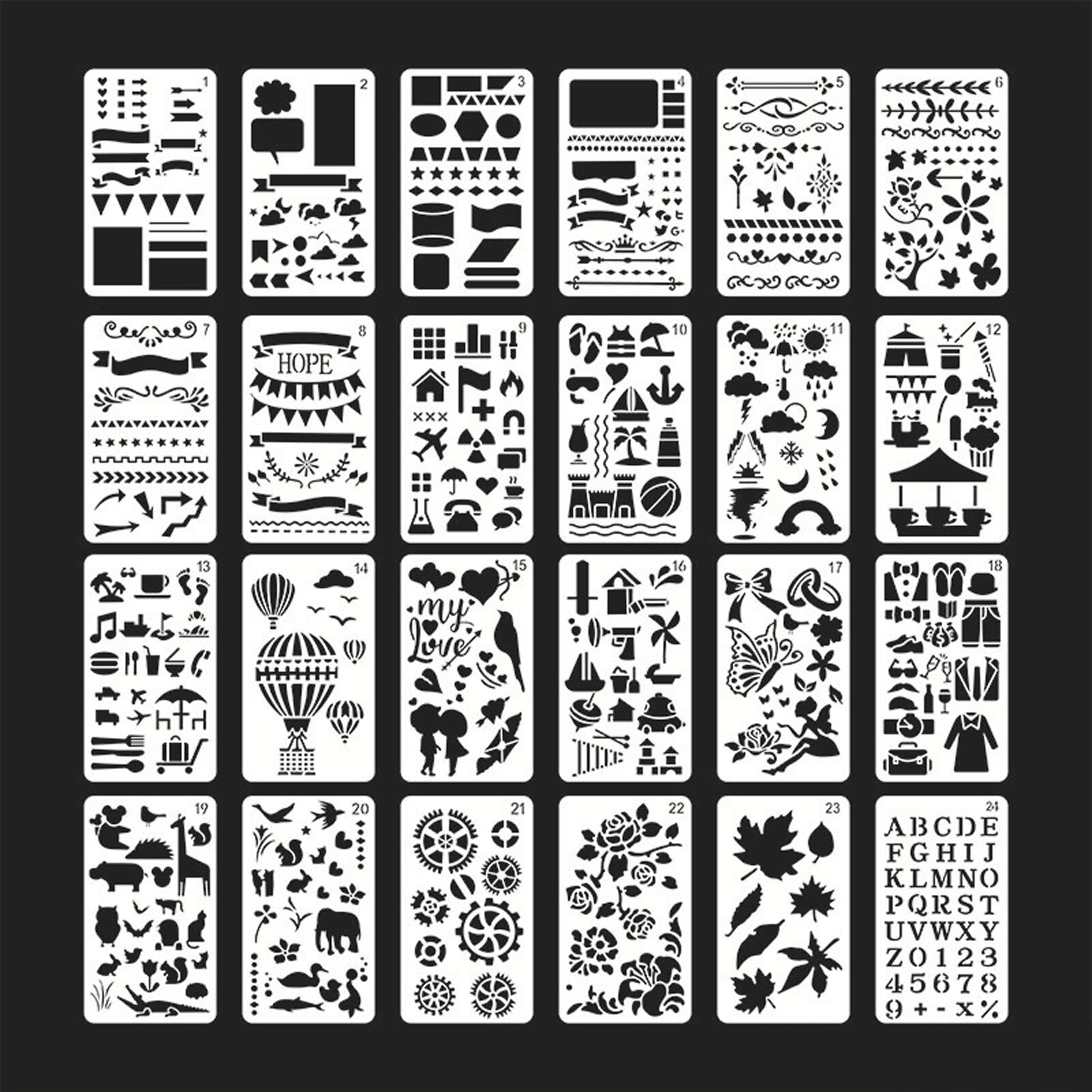 24Pcs Tekening Sjabloon Meerdere Patronen Plastic Planner Diy Tekening Sjabloon Dagboek Planner Journal Notebook Dagboek Scrapbook