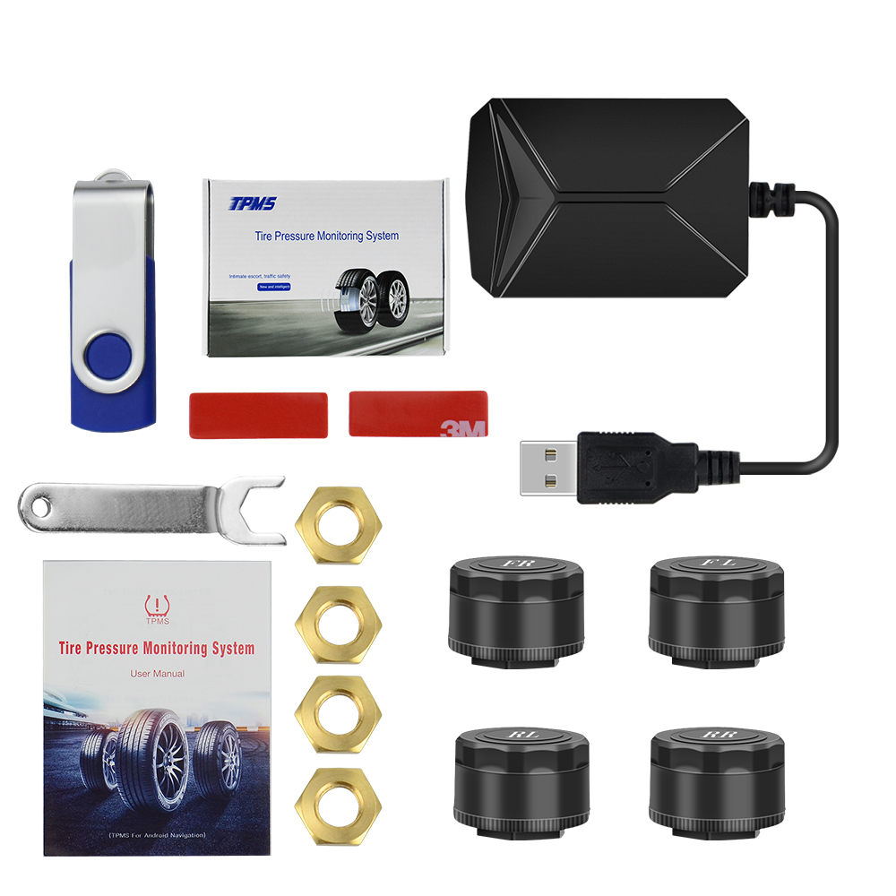 USB Android TPMS Car Tire Pressure Monitoring System Display 4 Sensors Android Navigation Tyre Pressure Alarm 0-116Psi