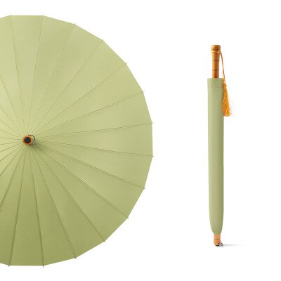 Paraguas grande doble de para mujer, sombrilla con mango de madera a prueba de viento, 24k de largo, a la: green