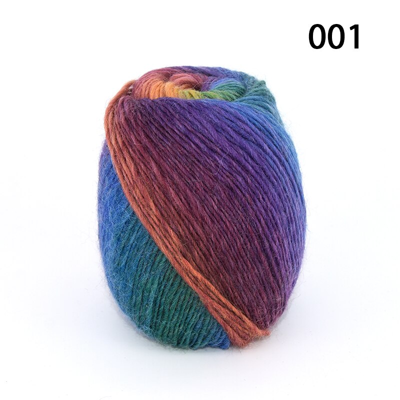 50g/ kugle lang regnbue uld farvning ren uld garn dame sjaler tråd uld hat frakke: 001