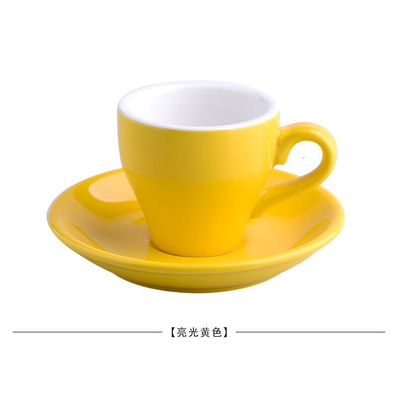 80cc färgade billiga tjocka keramiska espressokoppar fatset kafé hushållscaffe latte expresso stark kaffemugg bricka: Gul