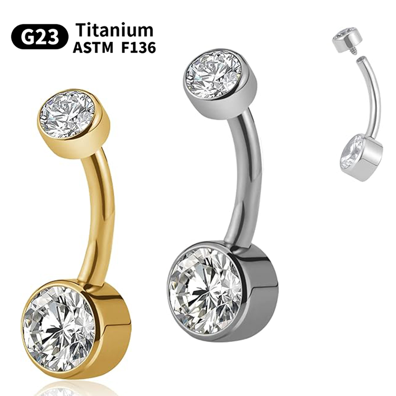 Anillo de titanio G23 para el ombligo, hilo interno de 14G, 6/8/10/12mm, Circonia cúbica, joyería para el ombligo, , 1 unidad
