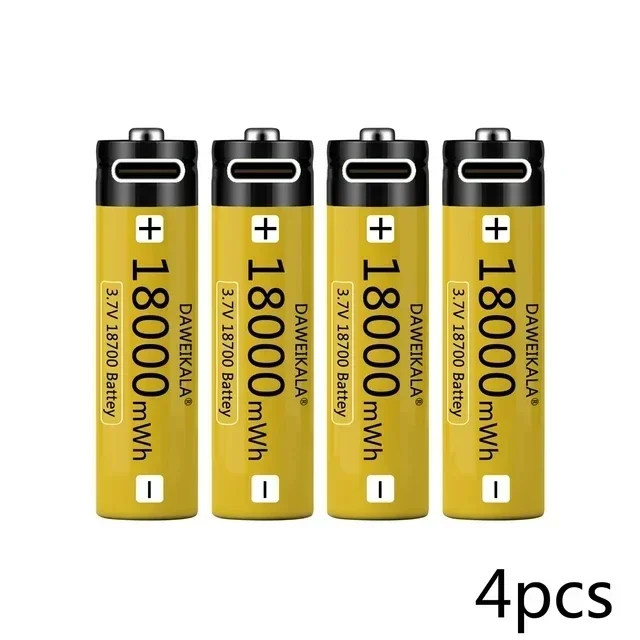 Battery 18650 USB C-type 18700 3.7V 18000 MWh flashlight lithium-ion charging tool mobile phone battery high magnification 18700: WHITE