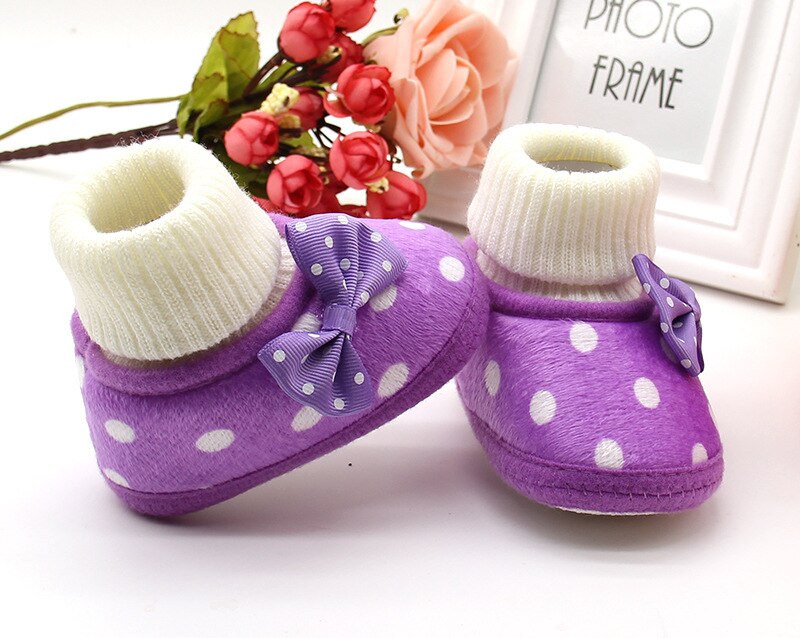 0-24M Boys Winter Boots Girls Slippers Cozy Fleece Booties Toddler Baby Winter Socks with Non Slip Bottom Boots: Purple  / 0-6 Months