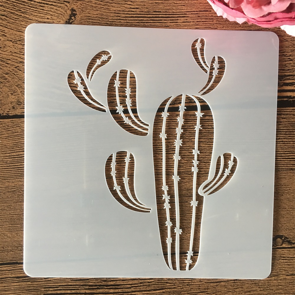 8 Stks/set 15Cm Cactus Succulenten Diy Gelaagdheid Stencils Muur Schilderen Plakboek Kleuring Embossing Album Decoratieve Template