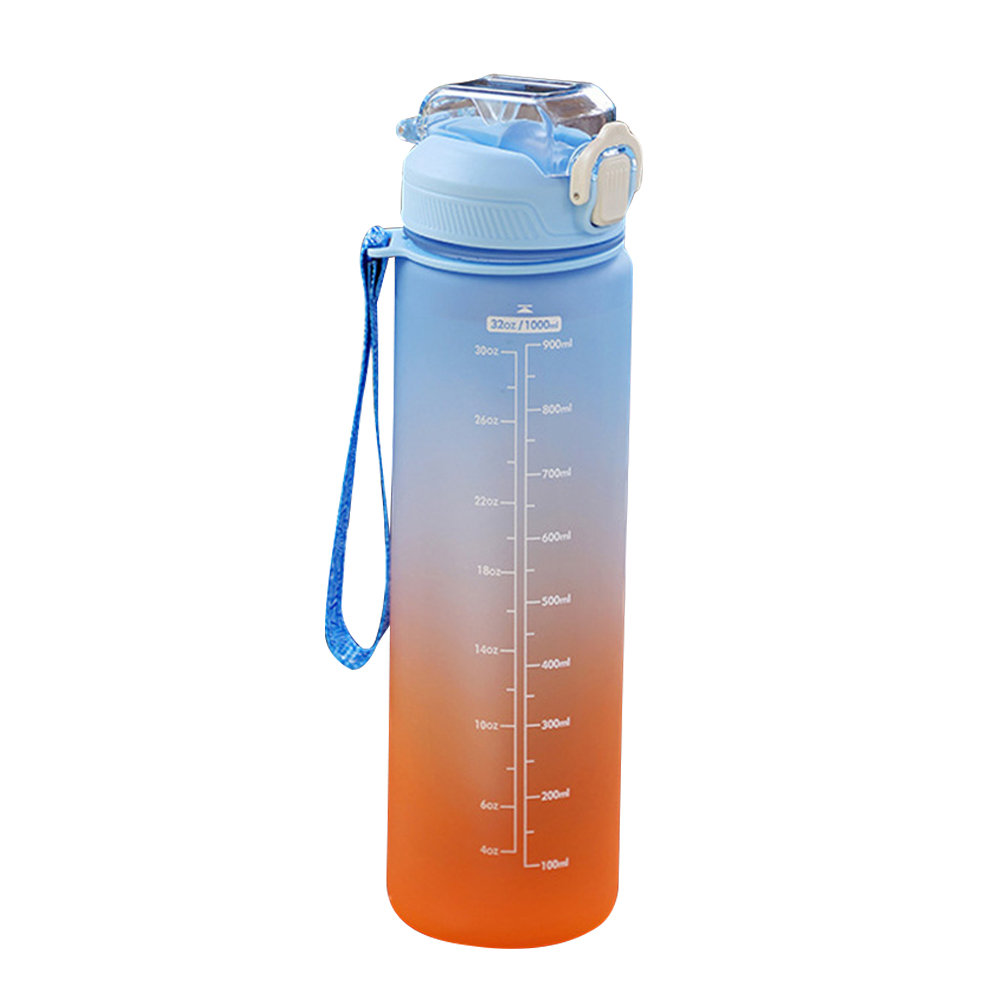 1000Ml Sport Water Fles Met Tijd Marker Voor Outdoor Gym Fitness Reizen Draagbare Lekvrij Drinkware Plastic Drinkbekers: Blue