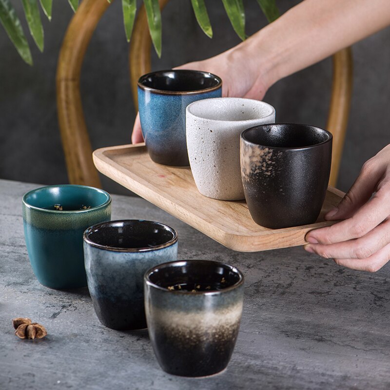 150ml Japanese Retro Handmade Random Texture Color Glaze High Temperature Firing Ceramic Teacup Porcelain Coffee Tea Cups