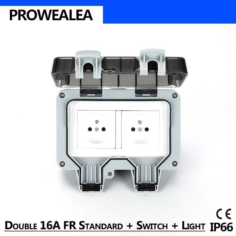 Weatherproof Socket IP66 Waterproof Socket Outdoor Wall Power Socket FR Double 3 Hole Standard Electrical Outlet Grounded
