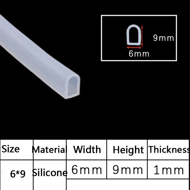 2-10M D Shape Silicone Rubber Sealing Strip Semi Circle Hollow High Temperature Self Adhesive Door Window Sound Insulating Strip