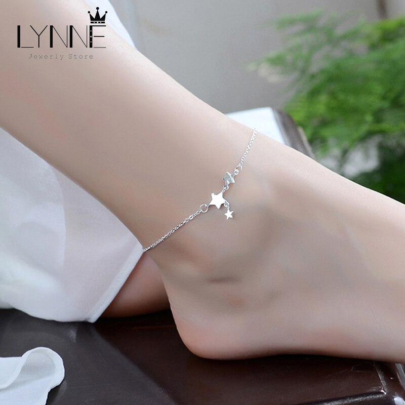 Three Stars Pendant Anklets Bracelet 925 Sterling Silver Simple Charm Star Ankle Chain For Women&Girl Jewelry