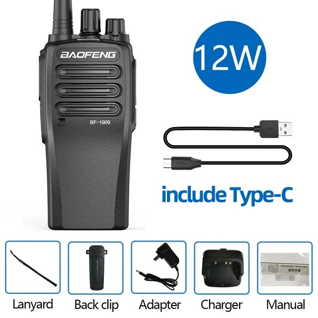 BaoFeng BF 1909 12W High Power Walkie Talkie Long Range Two Way Radio Type C Charging Transmitter Upgrade BF 888S UV 5R UV 82: Red