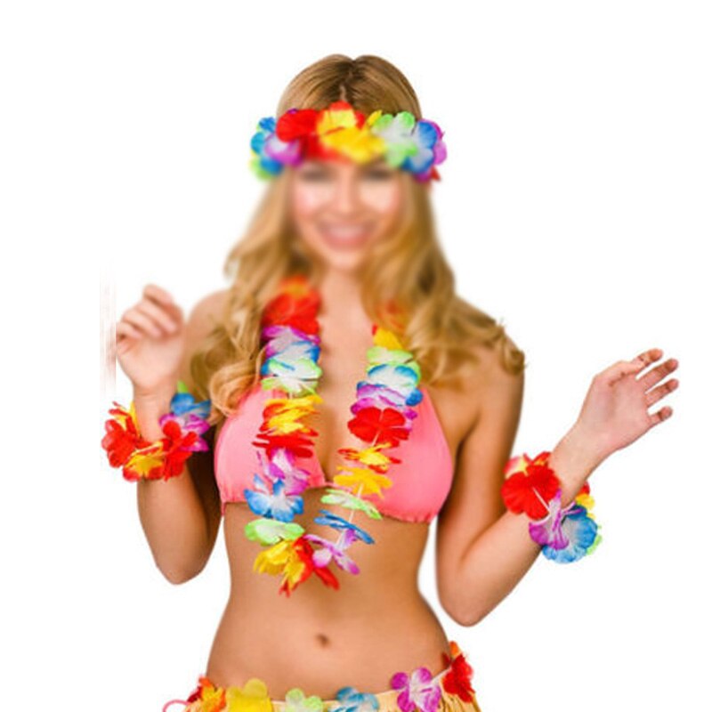Hawaiian Set Hula 4 Piece Flower Garland Set Lei Set Hula Beach Hen Party Set