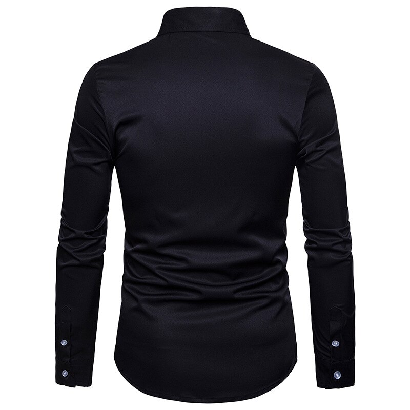 Herenoverhemd europees en amerikaans borduurwerk court-stijl slank effen kleur lange mouw overhemd heren  nx5298