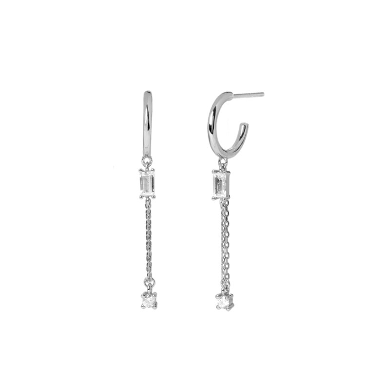 ROXI forma semicircular cuadrado cristales Pendientes para las mujeres Pendientes de boda Piercing de Plata de Ley 925 Pendientes de botón Pendientes: silver