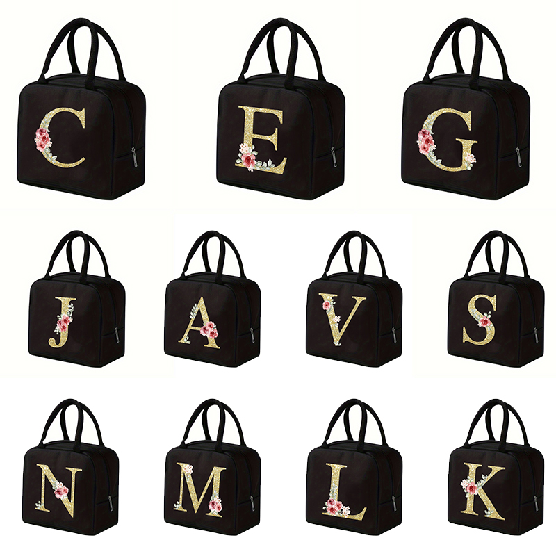 Teddybeer Letter Bento Tas, Oxford Doek Waterdicht Materiaal Geïsoleerde Lunchbox Tas, Kantoormedewerker, Studenten Lunchtas: Optie 8 / Black