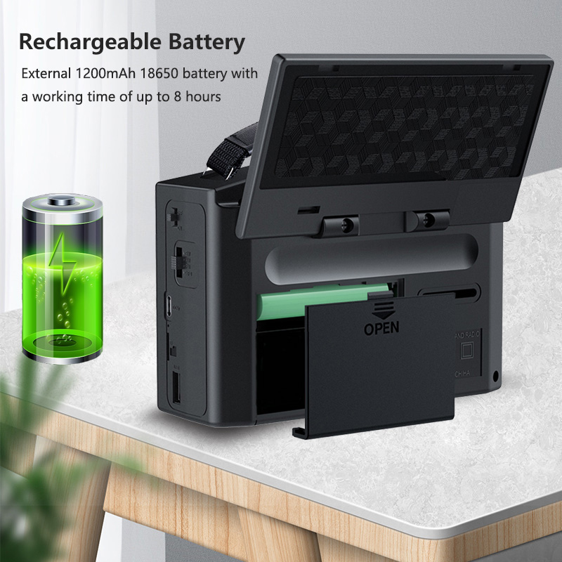 Portable FM AM SW Radio Rechargeable Outdoor Solar Full Band High Sensitivity Radio Receiver with LED Lighting Bluetooth Speaker