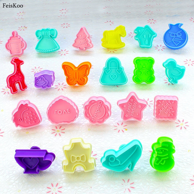 4 stk/set 3D Plunger Cookie Stempel Halloween Kerst Cookie Cutter Bakvorm Baby Plastic Reliëf Cookie Cutter Fondant Cutter