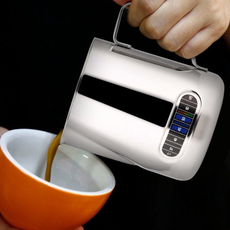 Kande i rustfrit stål med termometer mælkeskummende kande espresso kaffe kande barista håndværk mælkeskummende kande 600ml