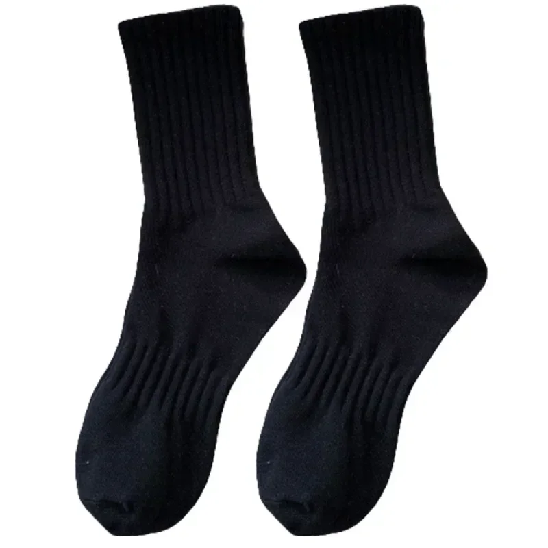 1/5 pares de Calcetines gruesos de algodón para hombre, Calcetines largos de felpa con parte inferior sólida, Calcetines deportivos blancos y negros, Calcetines informales transpirables para hombre: 3XS / Negro