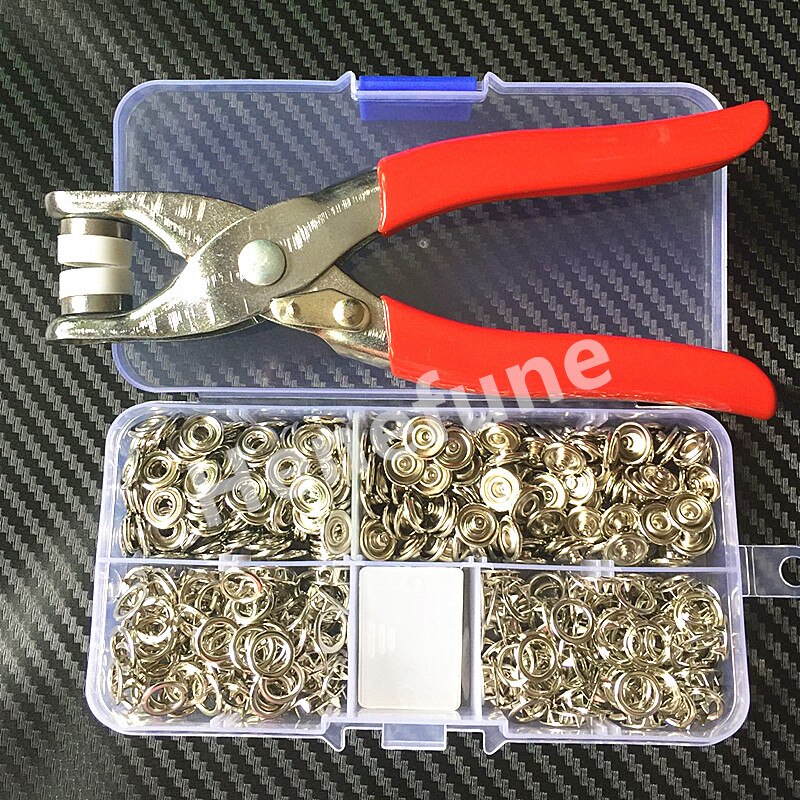 1Pc Tang Knop Tool + 100Sets Zilver 9.5Mm Metal Prong Snap Knoppen Fasteners Drukknopen Poppers Baby romper Gesp Snap + 1 Doos
