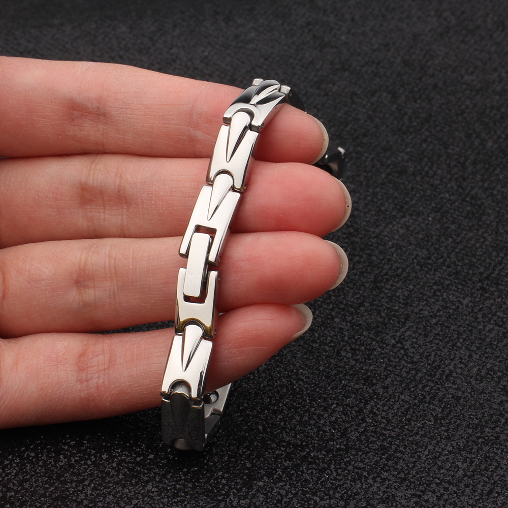 FINE4U B373 Health Germanium Bracelet Male Stainless Steel Wrist Band Hand Chain Bracelet for Men Women Energy Bracelets