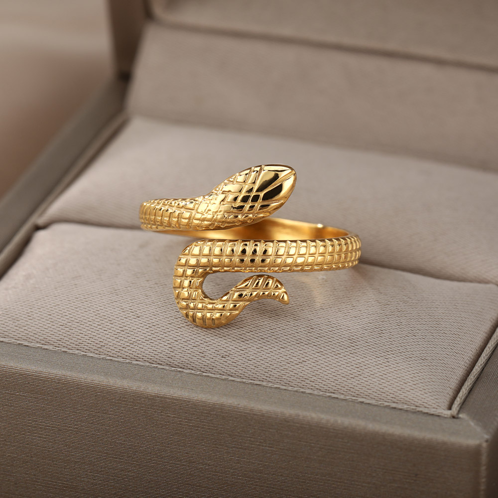 Anillos de serpiente de circón para mujeres y hombres, anillo ajustable abierto de acero inoxidable de Color dorado, joyería estética gótica Vintage, anillos para mujer