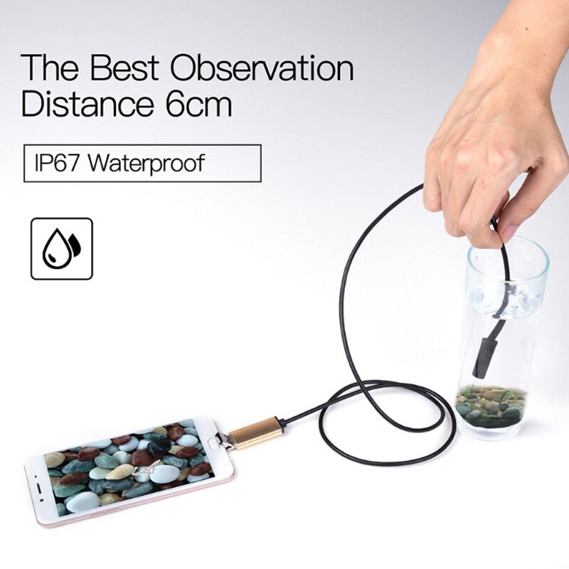 Endoscopio impermeable para teléfono Android, cámara de inspección por boroscopio, 7mm, 6 LED,