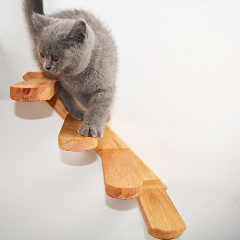 Escaliers de chaton en bois massif, marches pour chats, faciles à installer, étagères murales pour chats amusants