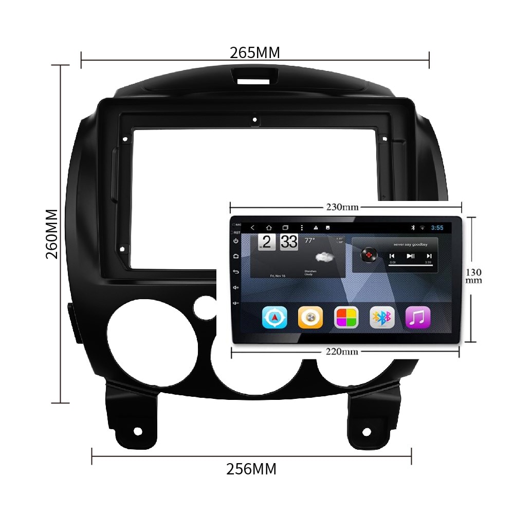 Radio Fascia for Mazda 2 Demio 2007+ Double Din 9 Inch Dash Kit Dashboard Refitting Installation Stereo Panel GPS Frame Bezel