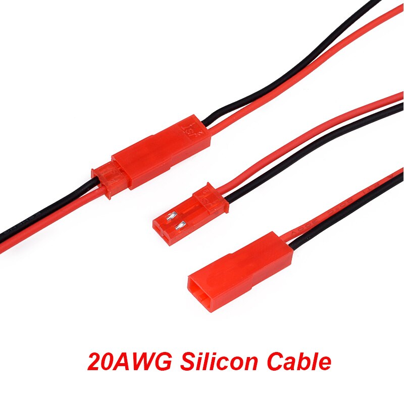 20pcs Red JST 2 Pin Connector Male Female Plug Cable 20AWG Silicon Wire For RC Battery Helicopter DIY LED Lights Decoration