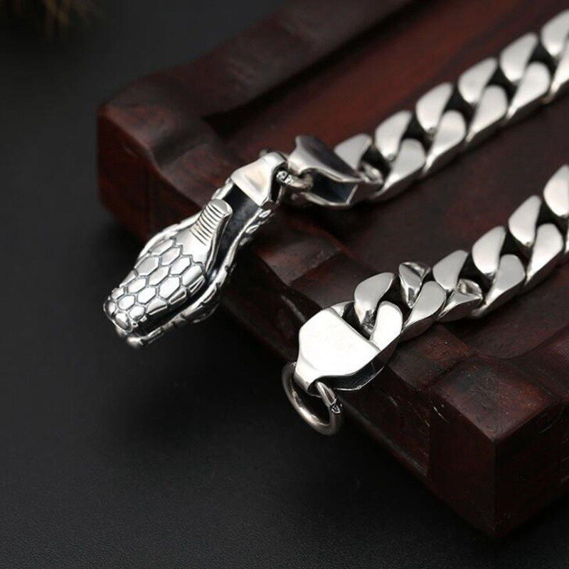 Men and Women Punk Vintage Metal Survival Snake Bone Smooth Bracelet Jewelry