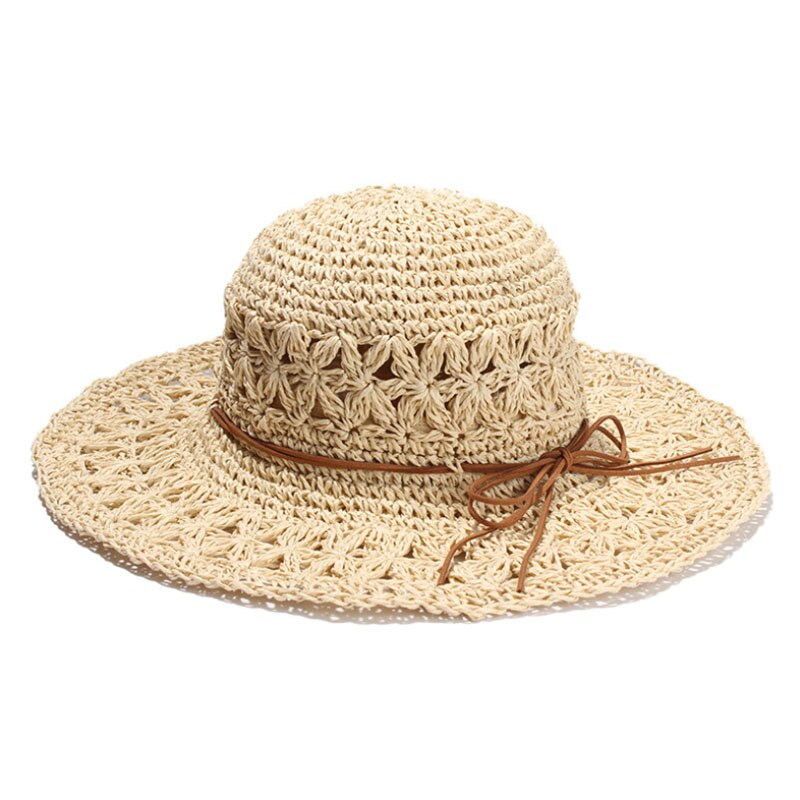 Band kvinders hæklede hule kuppel sommerhatte til kvinder mesh stråhat foldbar solhat strandhat sombrero