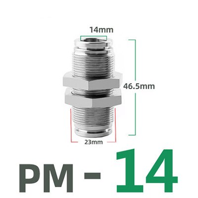 304 stainless steel pneumatic connector PM partition metal quick plug connector 4 6 8 10 12 16mm trachea connector: PM-14