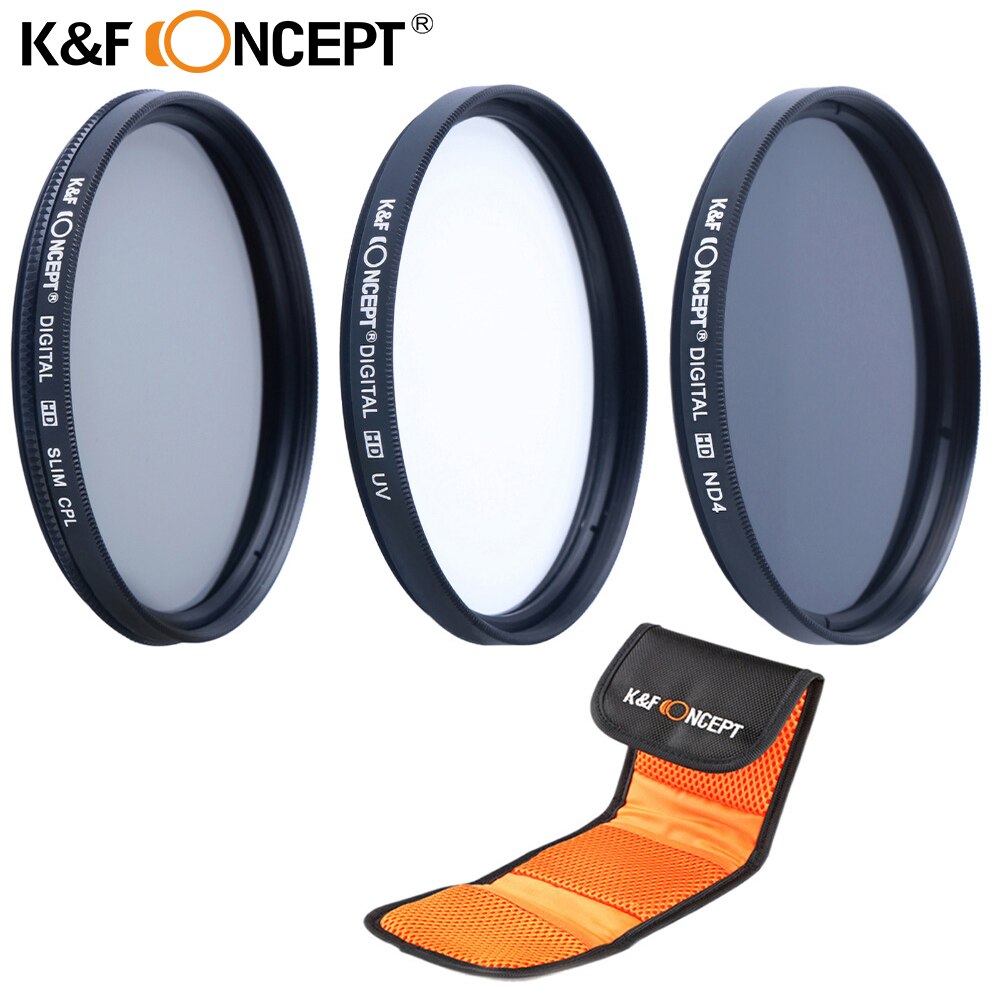 K & f conceito 52/55/58/62/67/72/77mm uv cpl nd4 lente filtro kit + caneta de limpeza + fiter saco caso para todas as lentes da câmera dslr