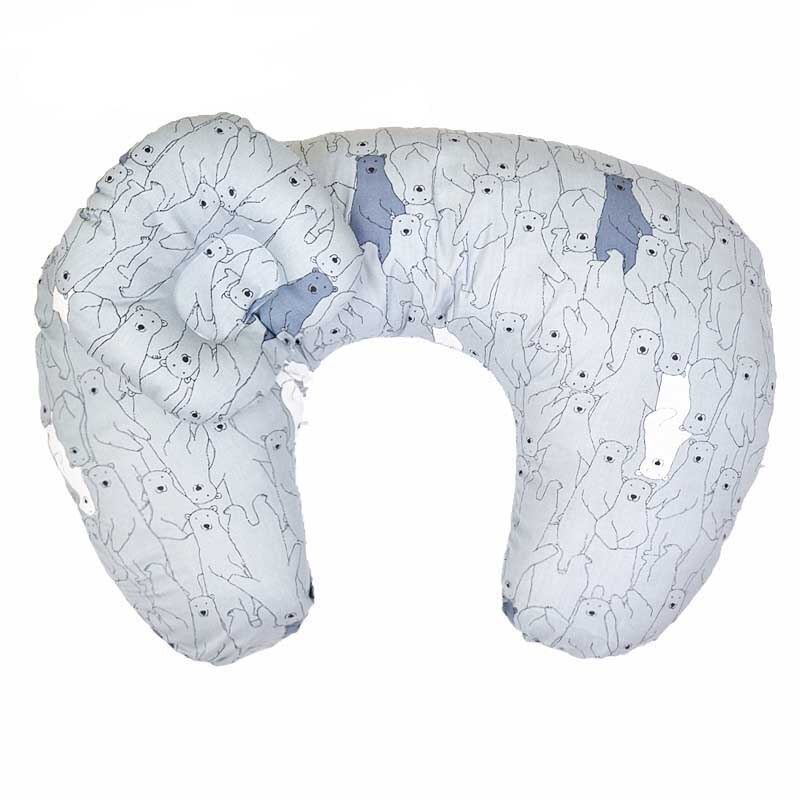 Oreiller d&#39;allaitement en coton en forme de U pour -né, coussin lombaire pour allaitement: grey bear