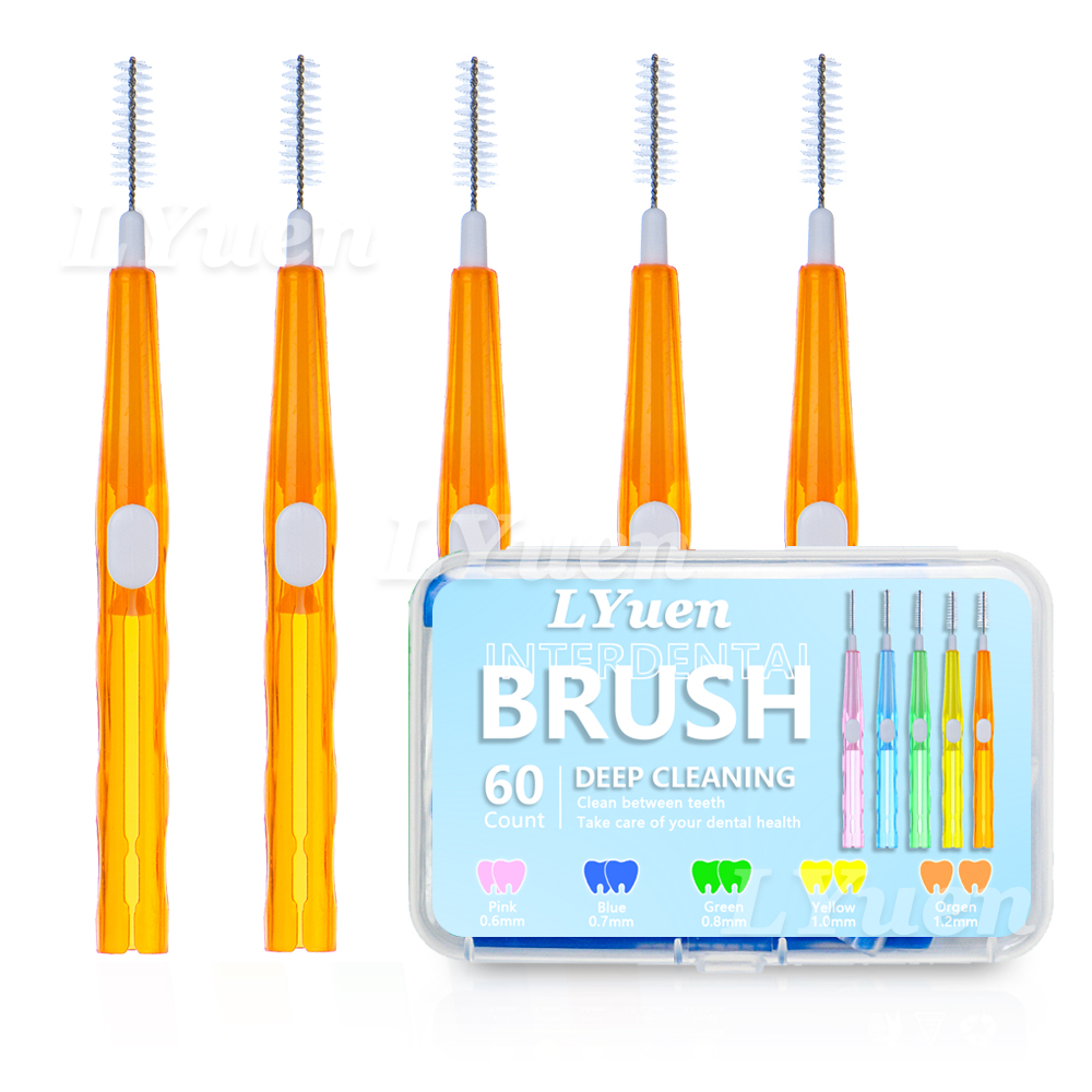 60 stks/doos Draagbare Push-Pull Rager Orthodontische Beugel Schoonmaken Tandenborstel Onbedekt Interdentale Reiniging Tool: Oranje
