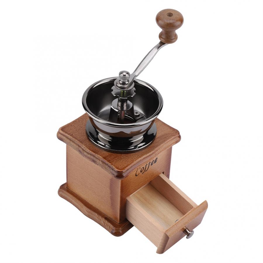 Cafetera kahvinkeitin mylly puinen metalli retro mini manuaalinen kahvimylly käsi kone konepapu kartiomainen pora