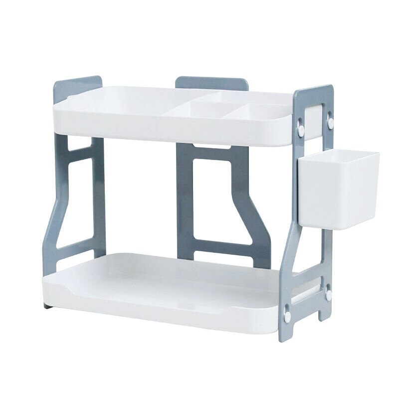 Desktop storage rack double-layer compartment plastic racks simple white debris student dormitory tidy shelves: Default Title