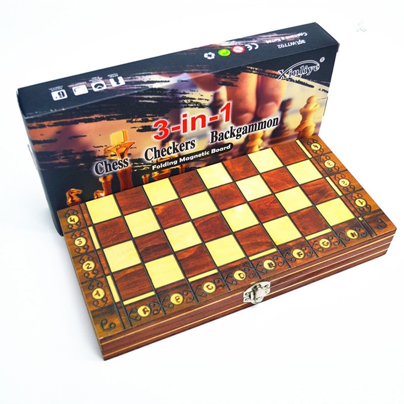 Magnetic Wooden Folding Chess Set with Felted Game Board Interior for Storage Adult Kids Beginner Large Chess Board 39cm*39cm