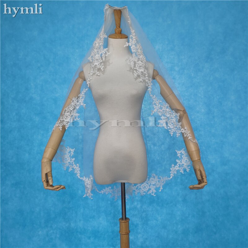 Nueva longitud de la yema del dedo 1 capa suave encaje velo de novia accesorios de boda blanco marfil velo de boda peine de Metal