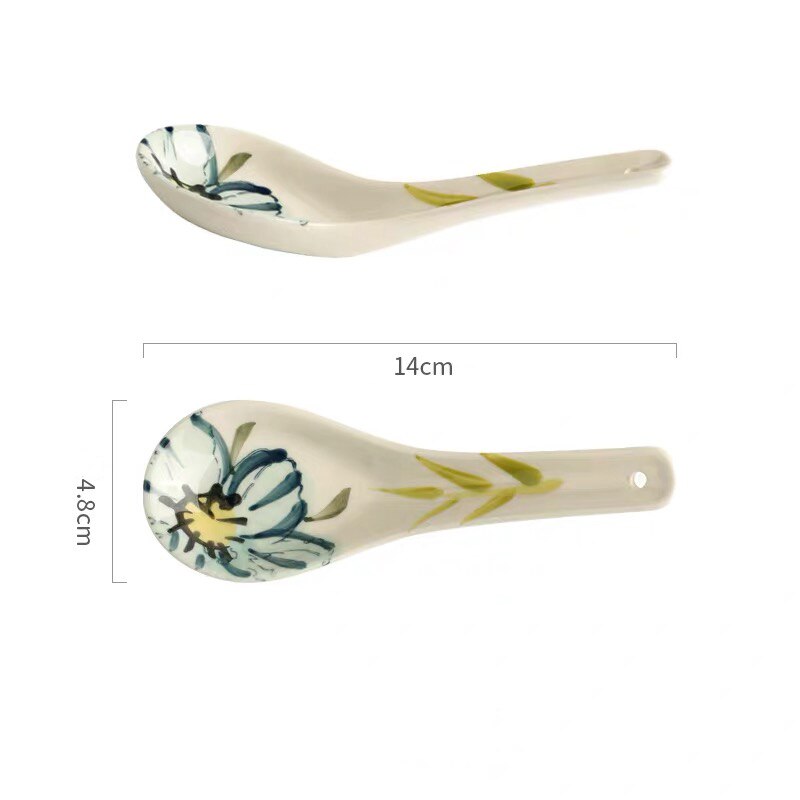 Flower Blooming Ceramic Dinnerware Set Personality Bowl Fish Plate Saucer 6/8/10 Inch Plate Double Ear Noodle Soup Bowl: spoon 2pcs
