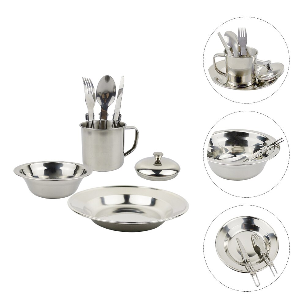 1 Set Van Roestvrij Staal Wandelen Servies Camping Kookgerei Camping Potten Voor Outdoor Keukengerei: Default Title