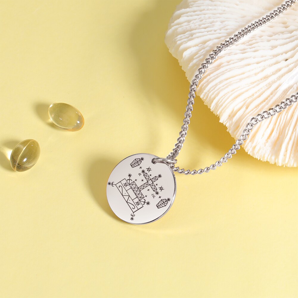 Dawapara Vintage Voodoo Veve of Baron Samedi Amulet Necklace Stainless Steel Hoodoo Talisman Pendants