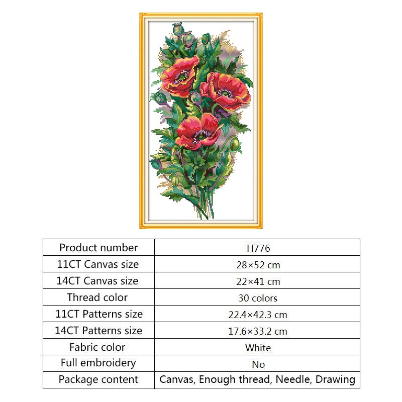 A Bunch of Flowers Chinese Cross Stitch Flowers DIY Needlework Embroidery Kit 14ct 11ct Counted Printed on Canvas DMC Floss Art: Cross stitch H776 / 11ct Printed Canvas