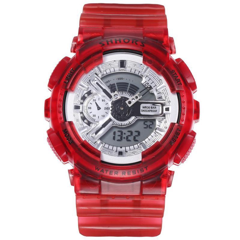 Shhors roze dameshorloges multifunctionele sporthorloges dames led-display analoog digitaal quartzhorloge reloj mujer: Rood -2