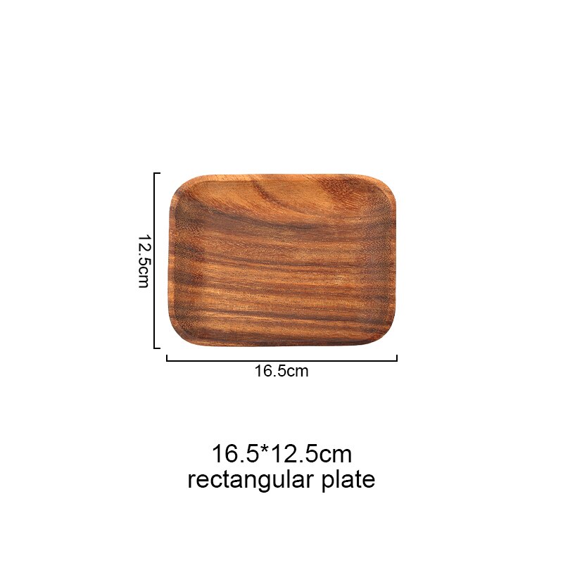 Wooden Tray Dinner Plate Acacia Food Dessert Tea Plate Round Square Rectangle: rectangle 16cm 12cm