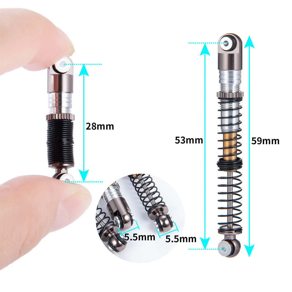 YEAHRUN 4 Uds 53mm amortiguador de aluminio roscado Tele amortiguador actualizaciones para 1/24 RC coche Axial SCX24 JLU gladiador Micro Crawler: Rojo