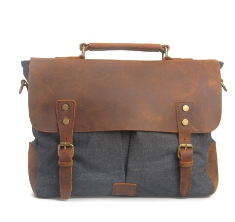 Unisex Man Zak Mannen Canvas Lederen Aktetas Tas Zakelijke Handtas Mannen Messenger Laptop Schoudertas Aktetas: GRAY