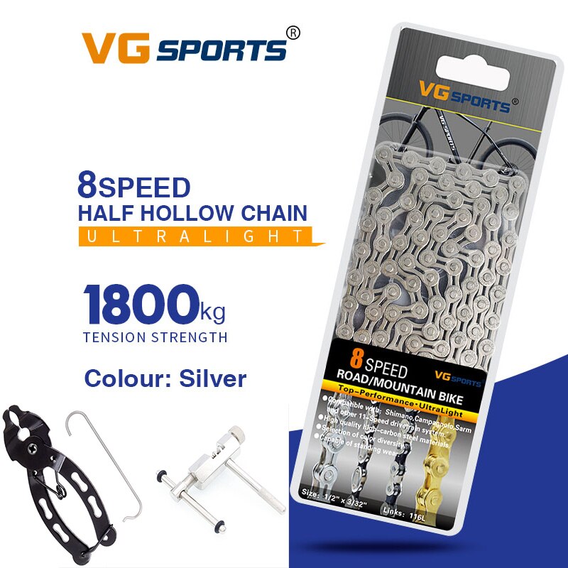 VG sport vélo chaîne 8 vitesses Velocidade vélo de route vélo chaîne demi/plein creux 116L or argent vtt VTT chaînes: 8s yin set