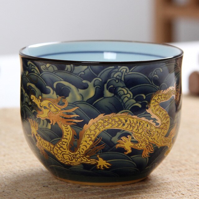 Royal Dragon Double Wall Tea Cup 100ml Chinese Traditional Ceramic Procelain Teacup TiKuanYin Puer Tea Bowl: A